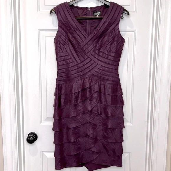 Adrianna Papell Sleeveless Tiered Ruffle Cocktail Dress Size 10 Plum - Picture 1 of 12